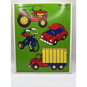 Vintage Playskool Things with Wheels Wooden 4 Piece Puzzle 180-04 1985 Ages 1-3